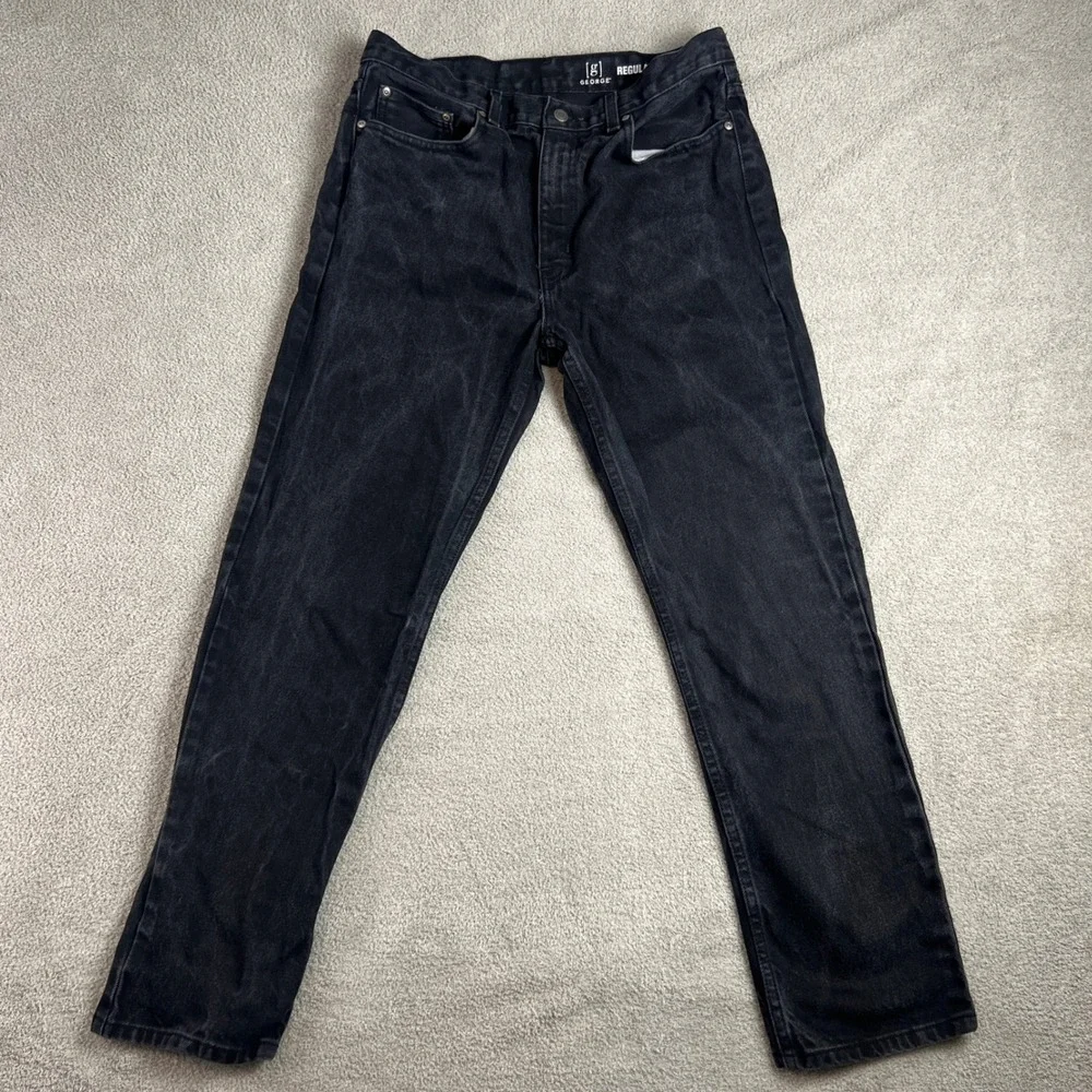 George Denim Jeans Size 33x30 Mens Black Regular Fit Everyday Wear Casual Style